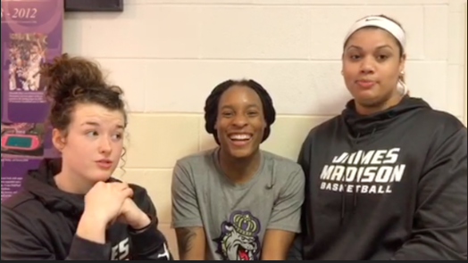 Video: Fun and games with JMU’s Kamiah Smalls and Debra Ferguson (and Logan….)